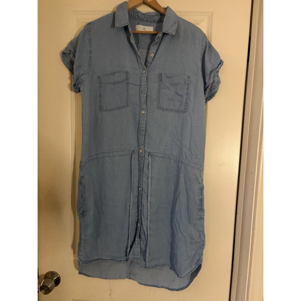 Cloth Stone Chambray Shirt Dress Large Blue Tencel Casual Summer Anthropologie
